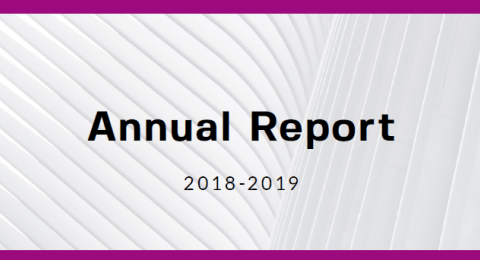 "Annual report 2018-19" on a grey background.