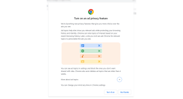Google Privacy Sandbox consent banner saying "Turn on ad privacy feature".
