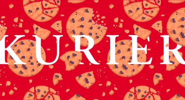The logo of the Austrian daily newspaper KURIER is placed on a red background and is surrounded with cookies