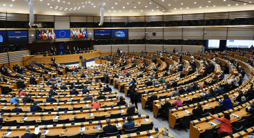 Picture of the EU Parliament's plenary hall in Brussels, Belgium