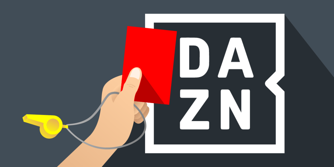 DAZN logo sees a red card from football