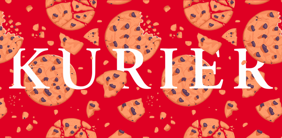 The logo of the Austrian daily newspaper KURIER is placed on a red background and is surrounded with cookies