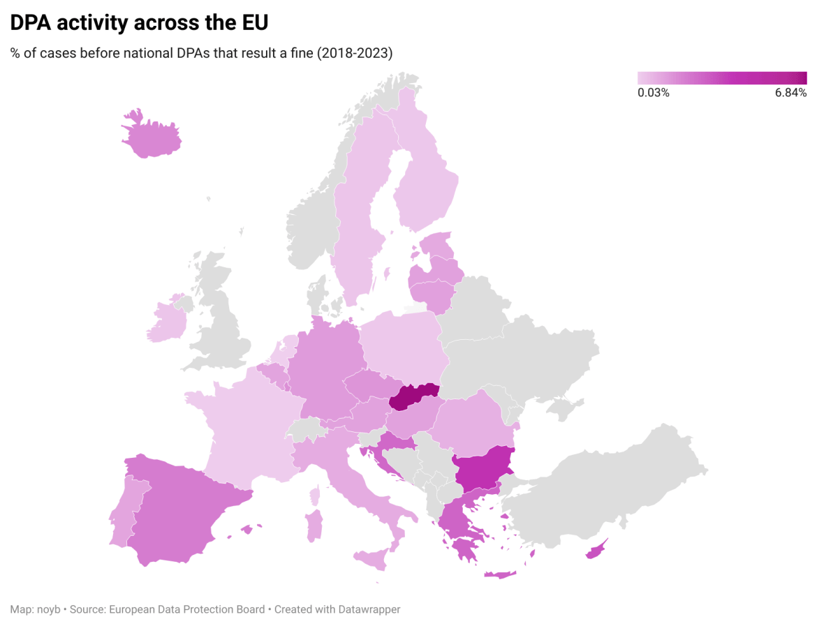 Map showcasing DPA activity across Europe